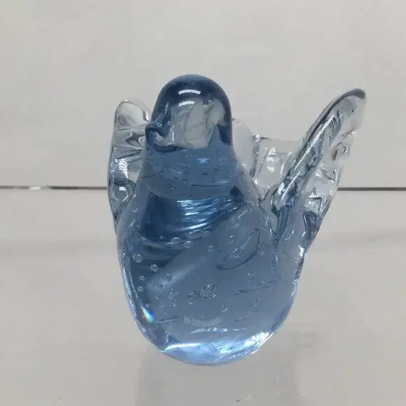 Fused Glass Art Controlled Bubbles Blue Bird Figurine - Picture 4 of 6